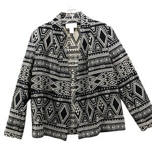 HM Conscious Western Print Jacket Womens 2 Black White Jacquard‎ Open Front